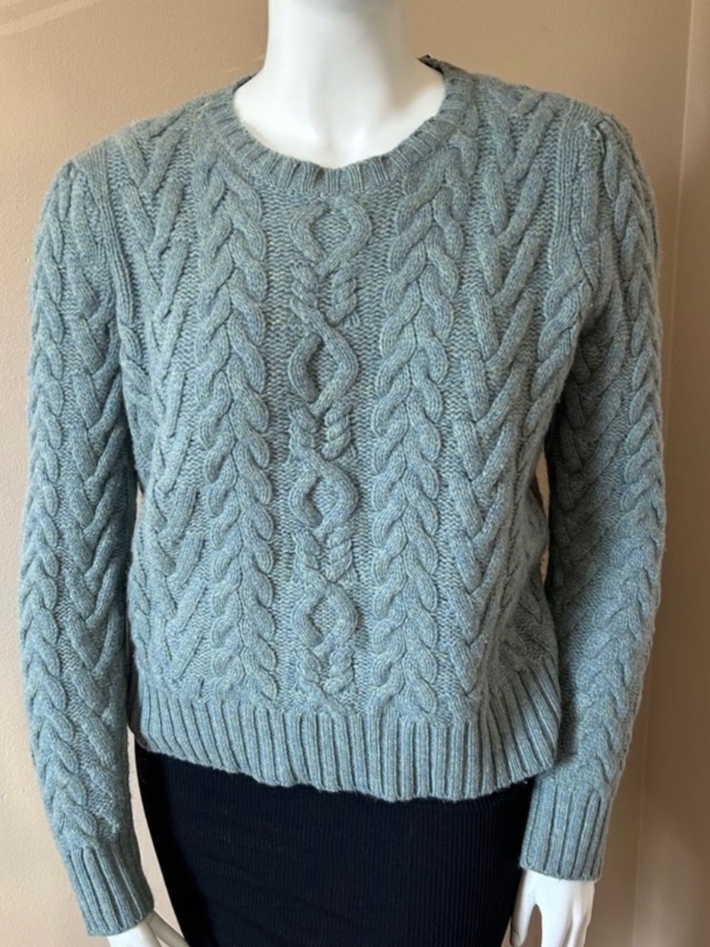 3X NWT LRL Teal Gray Wool Cashmere Blend Cable Knit Long Sleeve Sweater